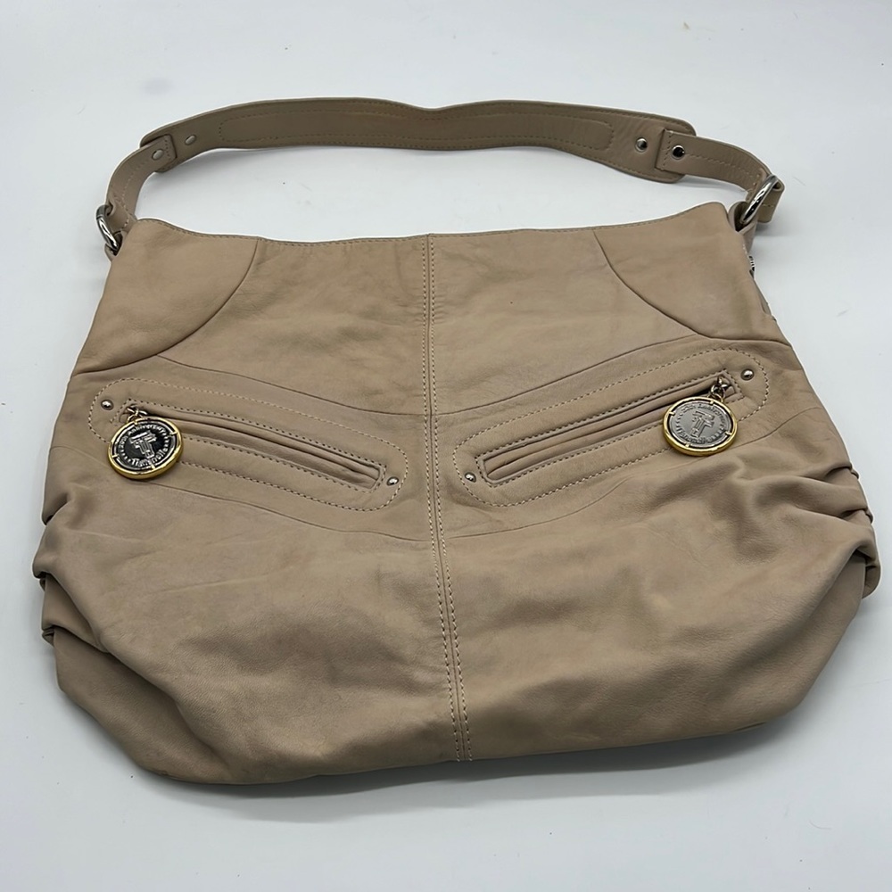 Tignanello Large Beige Leather Hobo Shoulder Bag